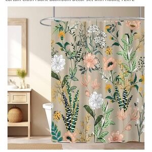 NEW Floral Shower Curtain Botanical Tropical Cottagecore 72x72 Beige Pink